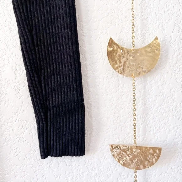 ZARA Black Ribbed Knit Lace Up V Neck Calf Length Long Sleeve Dress - Picture 10 of 11